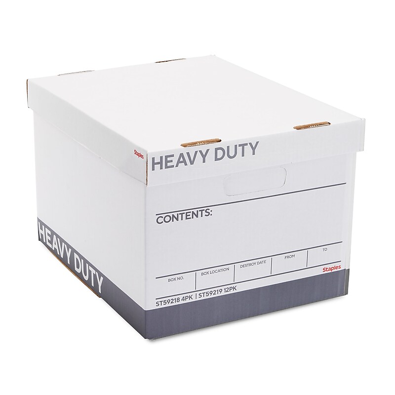 Staples Heavy Duty File Box, Lift Off Lid, Letter/Legal, White/Gray, 12/Carton (TR59219) image 1