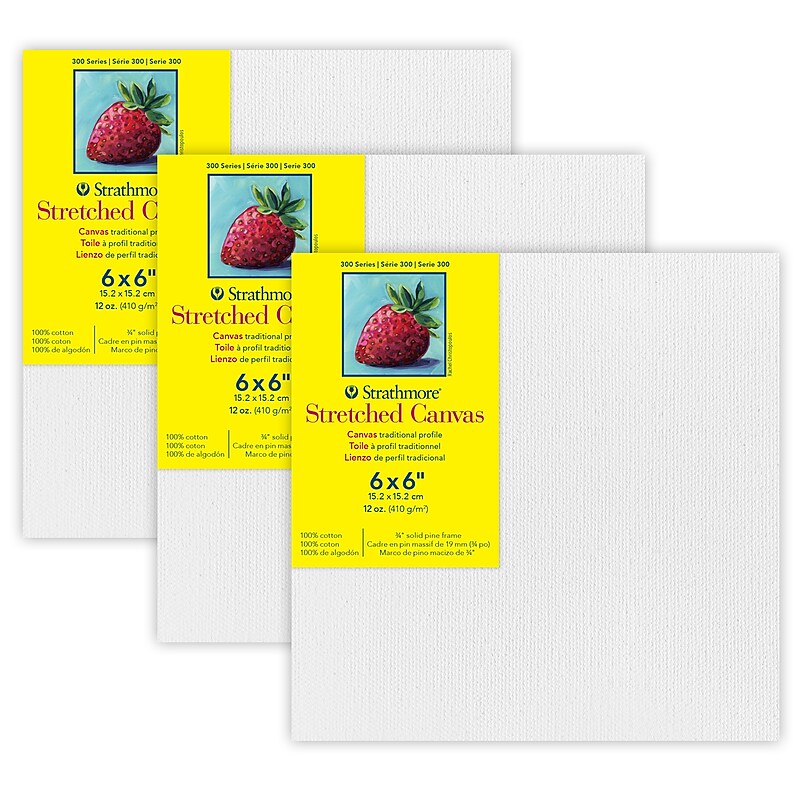 Strathmore 300 Series Primed White Stretched Canvas, 6" x 6", 3/Pack, 3/Bundle (STT31306-3) image 1