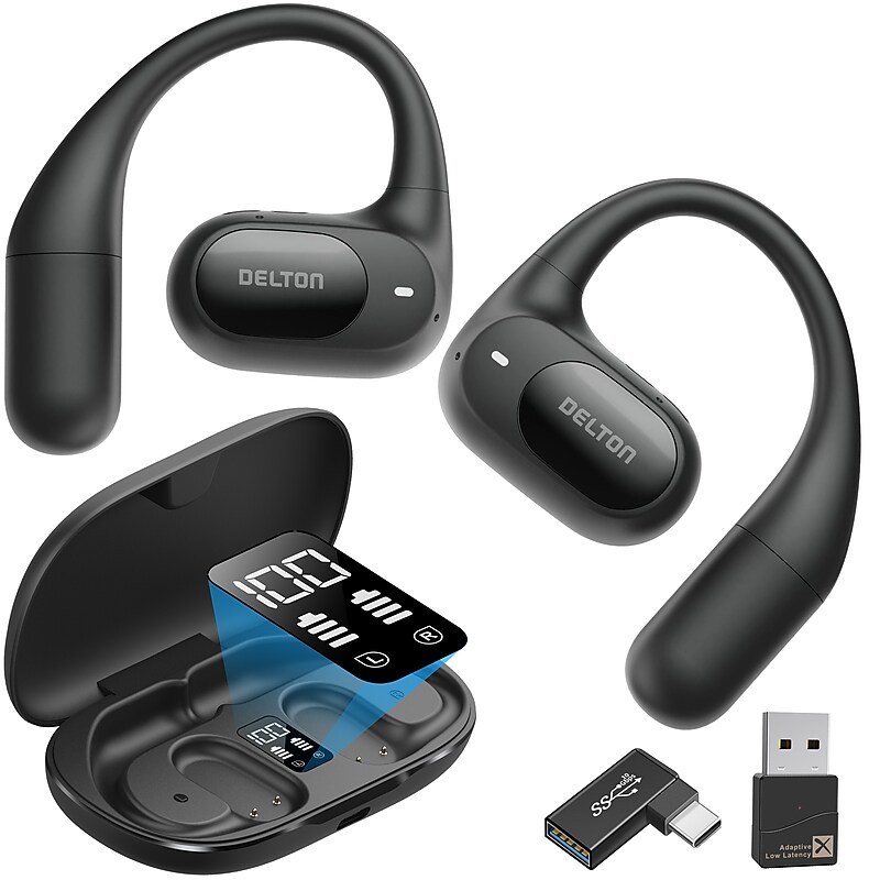 Delton O104 Open-Ear Wireless Headset with Charging Case Bluetooth Earbuds Headphones, Black (DBHO104) image 1