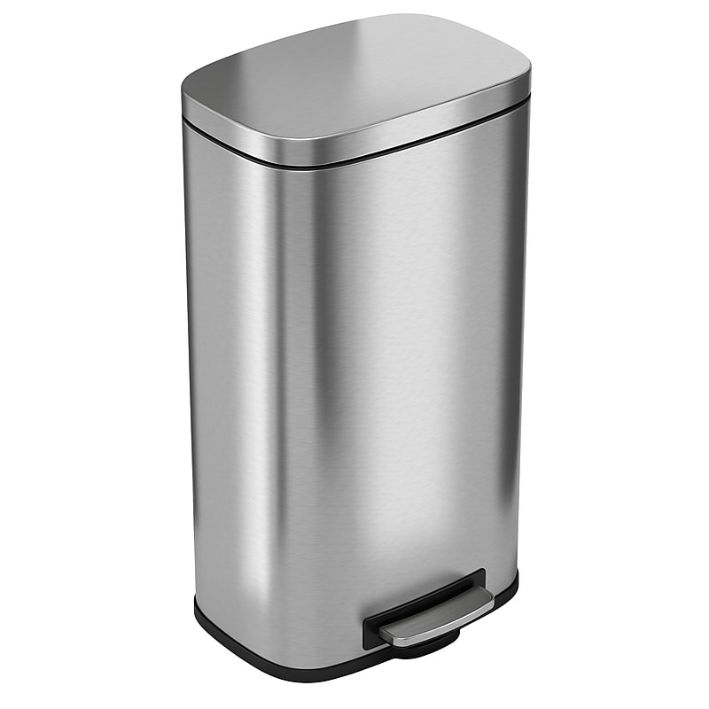 iTouchless SoftStep Stainless Steel Rectangular Step Pedal Trash Can with AbsorbX Odor Control System, 8 Gal., Silver (PC30RSS) image 1