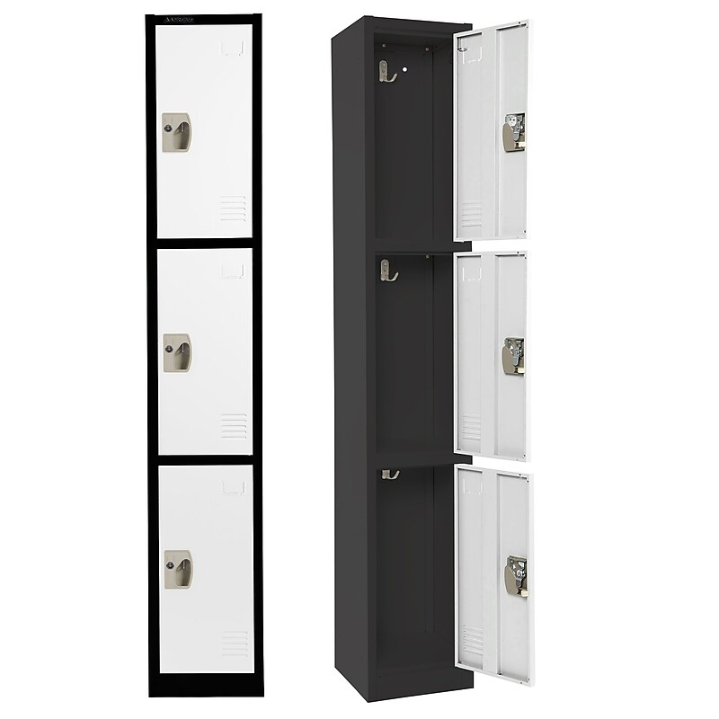 AdirOffice 72'' 3-Tier Black and White Storage Locker (ADI629-203-B-W) image 1