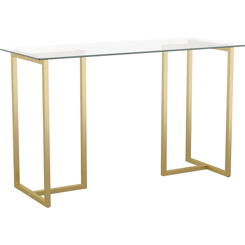 Martha Stewart Eli 47"W Glass/Steel Home Office Desk, Clear/Polished Brass (XUDK1GLD) image 1