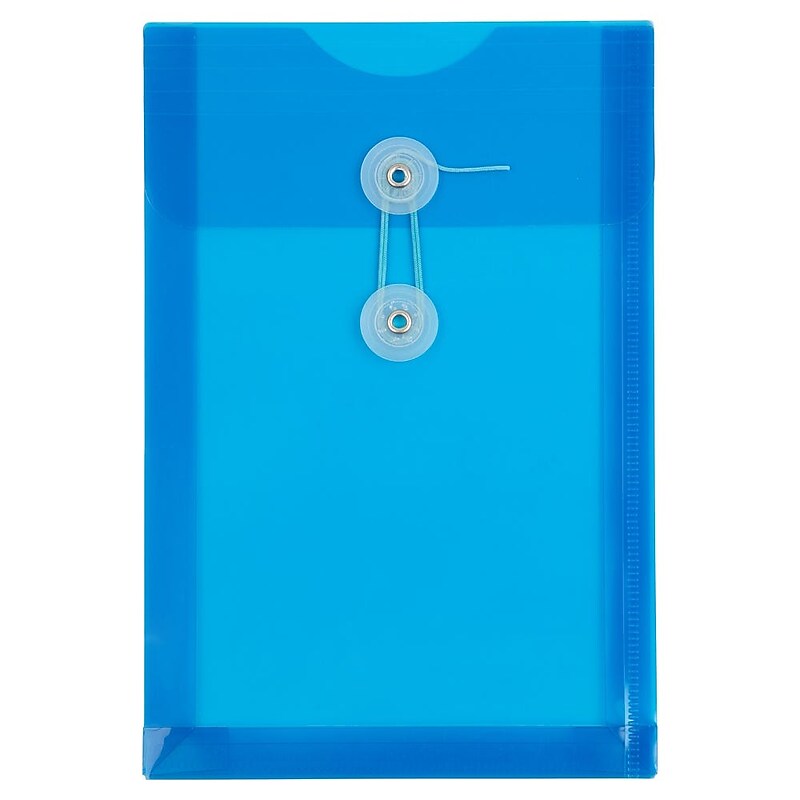 JAM Paper Premium Plastic Filing Envelope with Button & String Closure, 6 1/4" x 9 1/4", Blue, 3/Pack (472B1BUX3) image 1