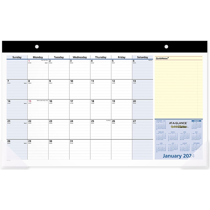 2024 AT-A-GLANCE QuickNotes 17.75" x 11" Monthly Desk Pad Calendar, Blue/Yellow (SK710-00-24) image 1
