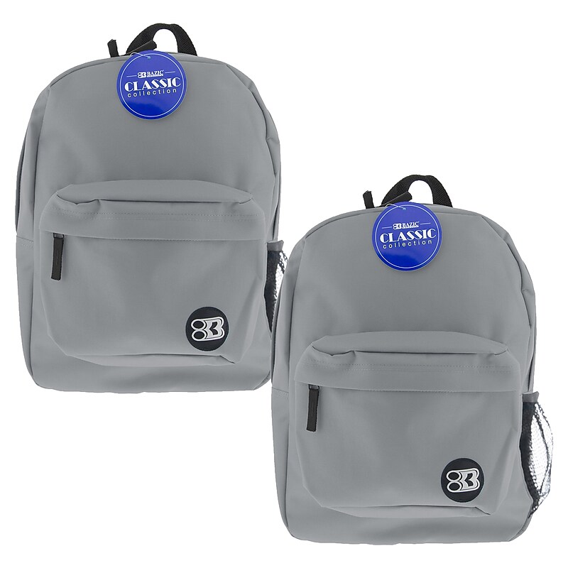 Bazic Classic Kids Laptop Compatible Backpack, Medium, Gray, 2/Bundle (BAZ1061-2) image 1