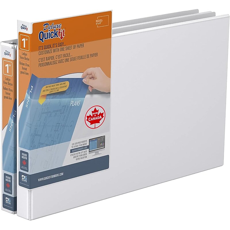 Davis Group QuickFit Heavy Duty 1" 3-Ring Standard Binders, D-Ring, White, 2/Pack (94010-02) image 1