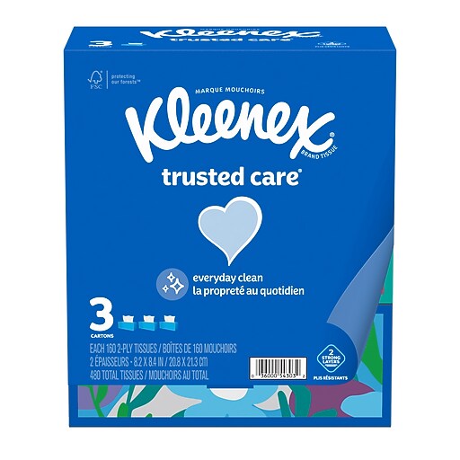 Kleenex Standard Facial Tissue, 2-Ply, 160 Sheets/Box, 3 Boxes