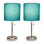 Creekwood Home Oslo Duo 19.5" LED Table Lamp with USB Port, Brushed Steel/Teal Shade, 2/Set (CWT-2012-TL-2PK)~#|#~C457417C-5BCF-42A0-8FF48D75CCE03FB5_sc7