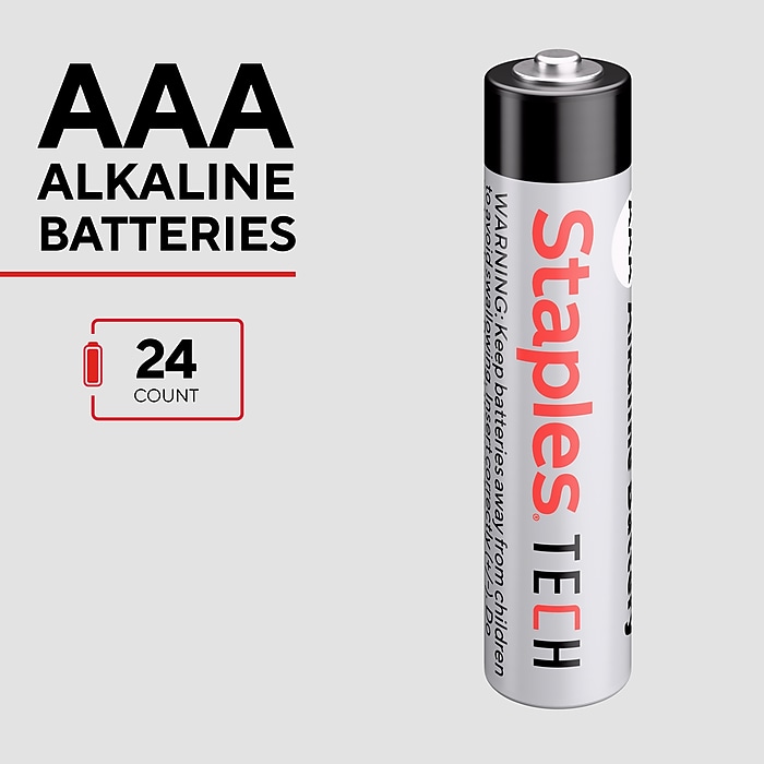 Staples TECH AAA Alkaline Batteries, 24-Pack, Long-Lasting Power