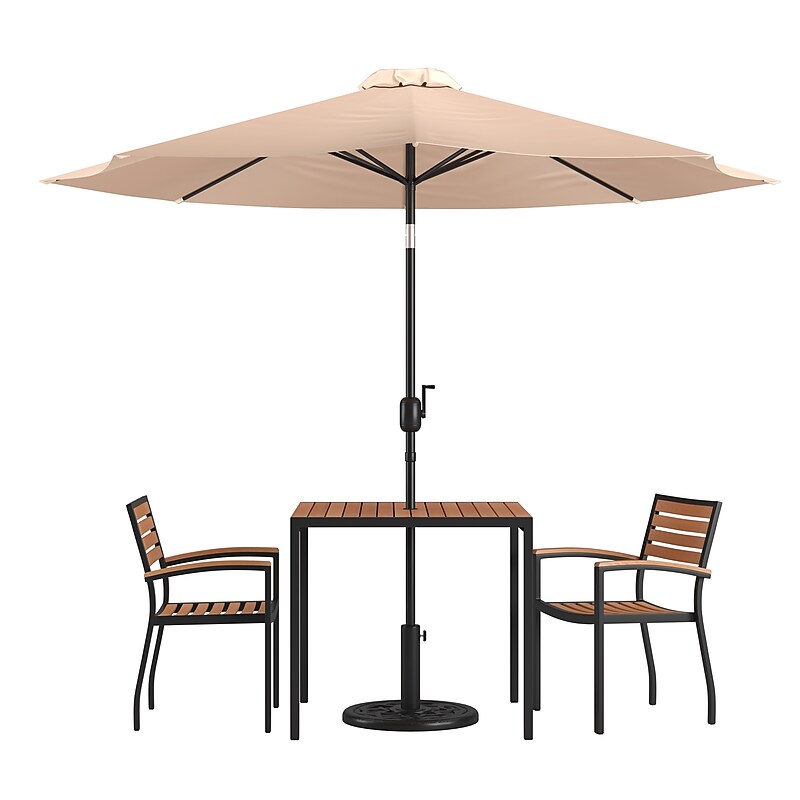 Flash Furniture Lark Outdoor Patio Table Set, Tan Umbrella, 5 Piece Set (XU8102UB19BTN) image 1