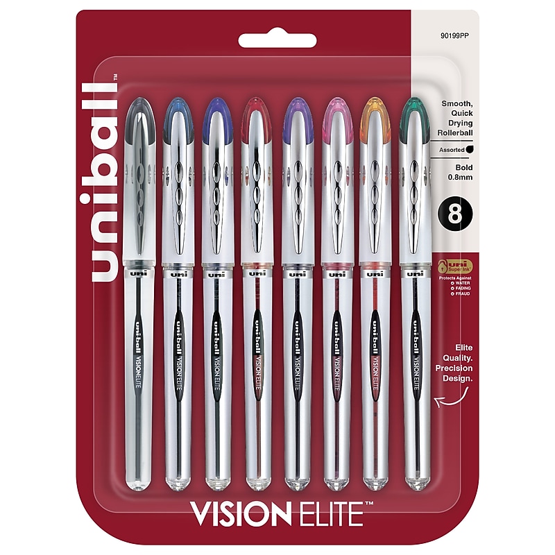 uni-ball Vision Elite Rollerball Pens, Bold Point, Assorted Colors Ink, 8/Pack (90199PP) image 1