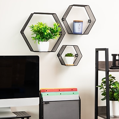 Mind Reader 3-Shelf Metal Honeycomb Hexagon Floating Shelves - Thumbnail 2