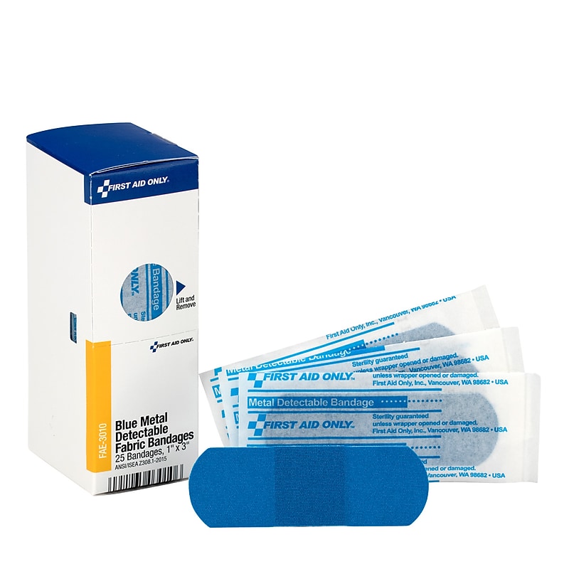 SmartCompliance 1" x 3" Metal Detectable Fabric Bandages, 25/Box, 24 Boxes/Carton (FAE-3010-CT) image 1
