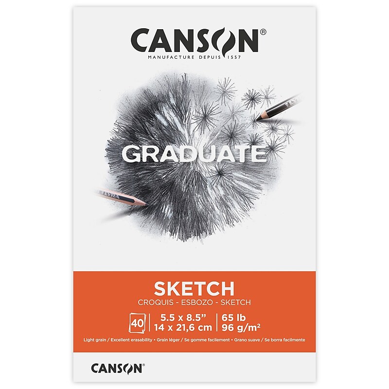 Canson Graduate 5.5" x 8.5" Sketch Pad, 10 Sheets/Book, 3 Books/Bundle (MCX525008008-3) image 1