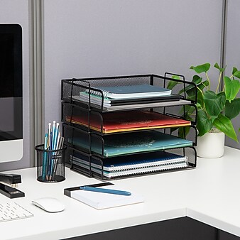 Mind Reader Network Collection Stackable Side Letter Tray, Black Metal Mesh, 4/Piece (DSTACK4-BLK)