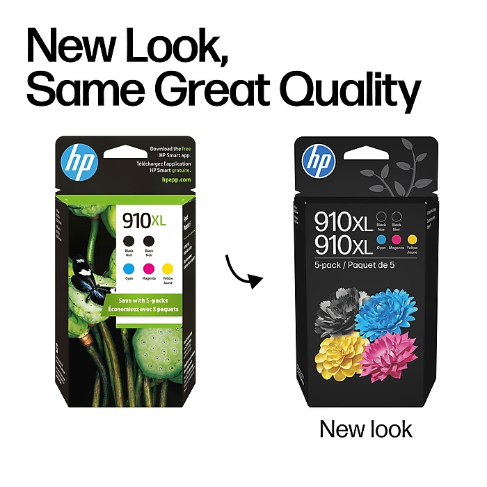 HP 910XL Black/Cyan/Magenta/Yellow High Yield Ink Cartridges, 5