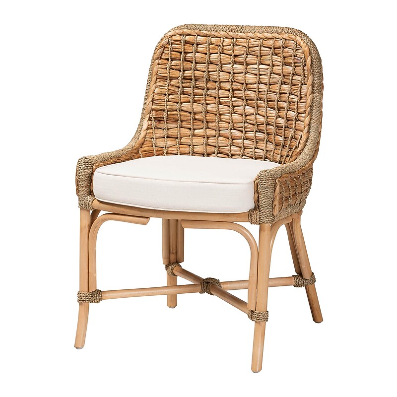 bali & pari Kyle Bohemian Natural Rattan Dining Chair, Natural/Off-White (212-12803-HiT) image 1