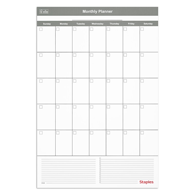 Staples 24" x 36" Monthly Dry-Erase Undated Wall Calendar, Reversible, White/Gray (ST60365-25) image 1