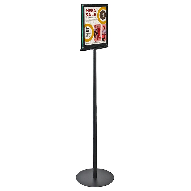 Azar Sign Holder, 8.5" x 11", Vertical, Freestanding, Black Metal (300355-BLK) image 1