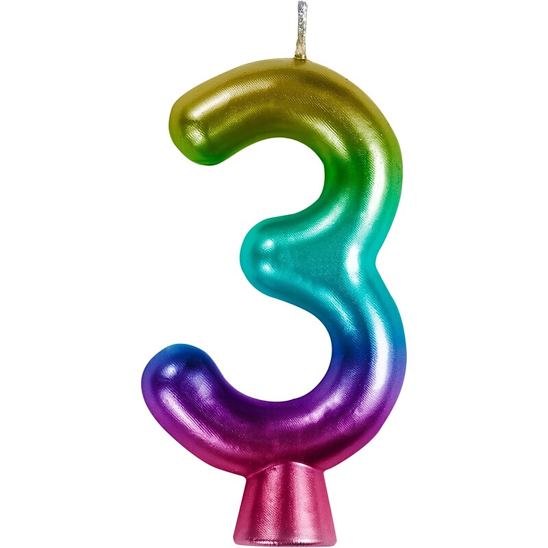 Creative Converting Metallic 3 Birthday Candles, Rainbow, 12/Pack (365107) image 1