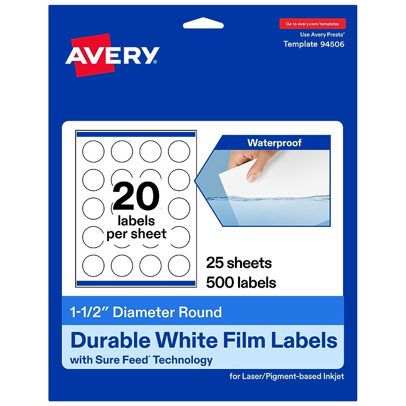 Avery Laser/Inkjet Round Multipurpose Labels, 1.5" Dia., 500 Labels/Pack (94506) image 1