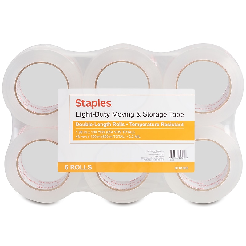 Staples® Lightweight Moving & Storage Packing Tape, 1.88" x 109 yds., Clear, 6/Pack (ST61005/52200) image 1