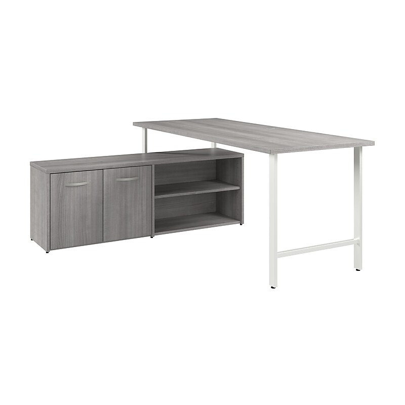 Bush Business Furniture Hustle 72"W Computer Desk and Low Storage Cabinet with Doors and Shelves, Platinum Gray (HUS012PG) image 1