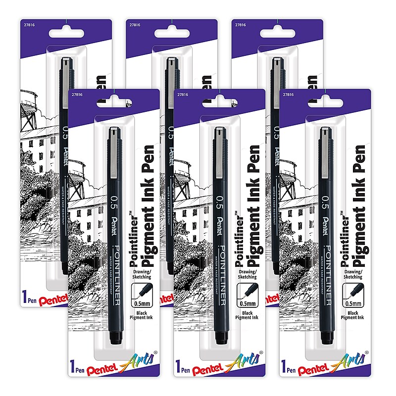 Pentel Arts Pointliner Pen, Black Pigment Ink, 6/Pack (PTAS20P5BPA-6) image 1