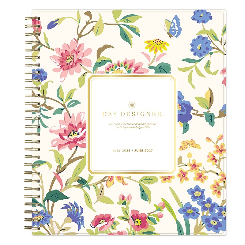 2026-2027 Blue Sky Day Designer 8" x 10" Academic Year Daily & Monthly Planner, Plastic Cover, Floral Cream (158169) image 1