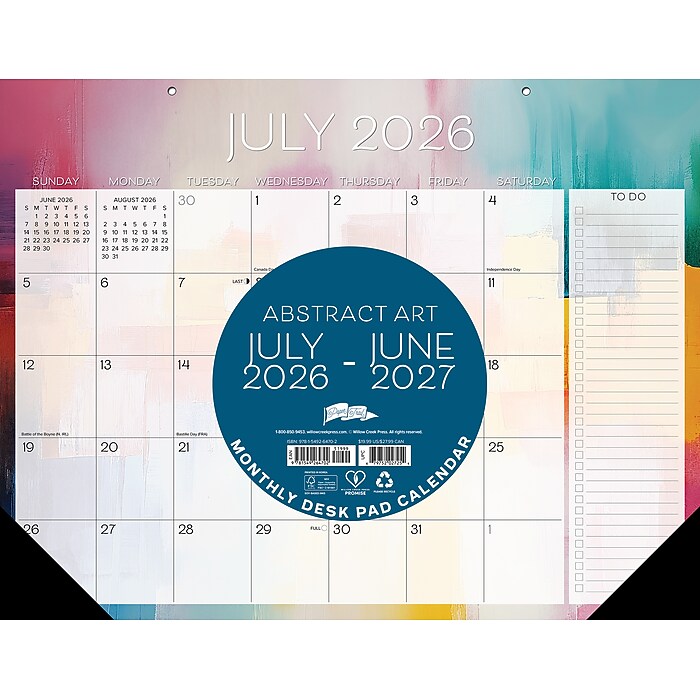2026-2027 Willow Creek 22" x 17" Academic Weekly & Monthly Desk Pad Calendar, Abstract Art (64702)