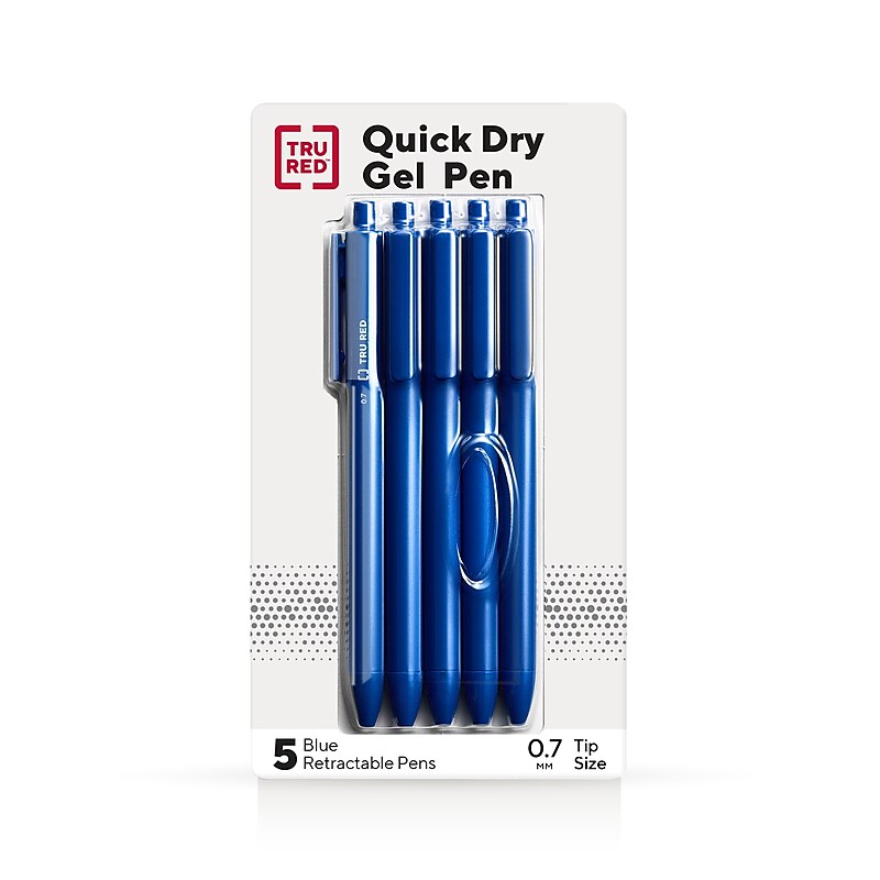 TRU RED™ Retractable Quick Dry Gel Pens, Medium Point, 0.7mm, Blue, 5/Pack (TR54495) image 1