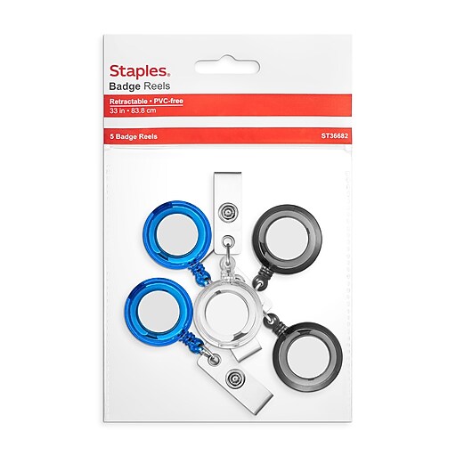 Staples Badge Reels, Assorted Colors, 5/Pack (36682/3747217) Staples