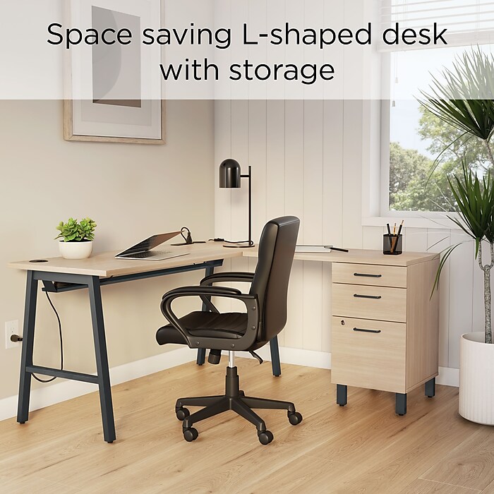 Union Scale Essentials 60 W L Shaped Desk Natural UN60420 Staples