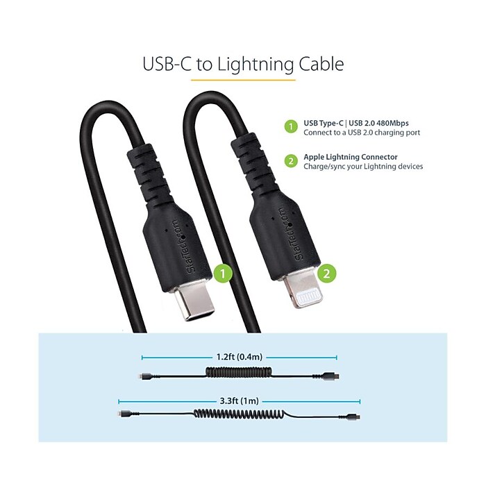 StarTech USB-C to Lightning MFi Certified Coiled iPhone Charger
