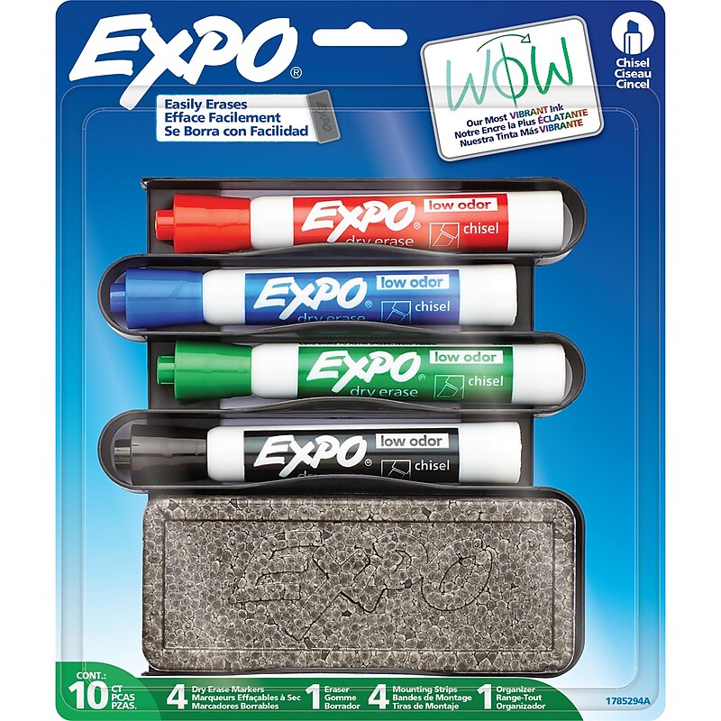 Expo Mountable Whiteboard Caddy Kit, Broad Chisel Tip, Assorted Colors (1785294) image 1
