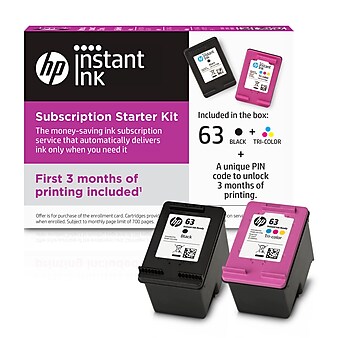 HP 63 Black & Tri-color Instant Ink Cartridges with 3 Month Subscription: Ink Auto-delivery Only When You Need It