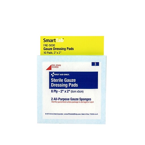 SmartCompliance Sterile Gauze Dressing Pads, 2" x 2", 2 Pads/Pack, 5  Packs/Box (FAE-5000) | Staples