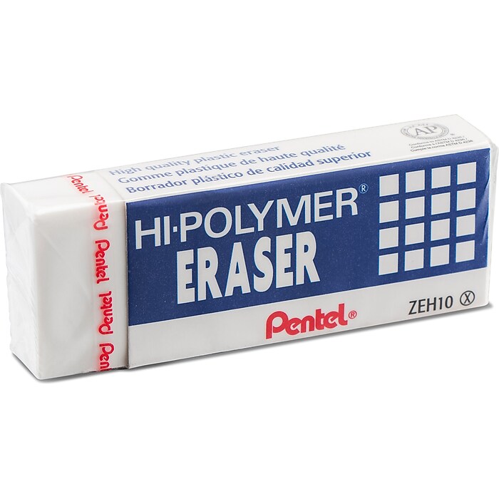 Pentel Hi-Polymer Block Eraser, White, 10/Box (ZEH10PC10) | Staples