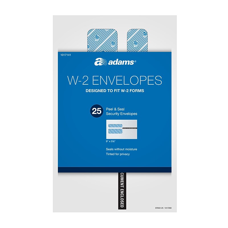 Adams 2025 W-2 Envelopes, Double-Window Design, Security Tinted, Peel & Seal Self-Seal Closure, White, 25/Pack (STAX2-25) image 1