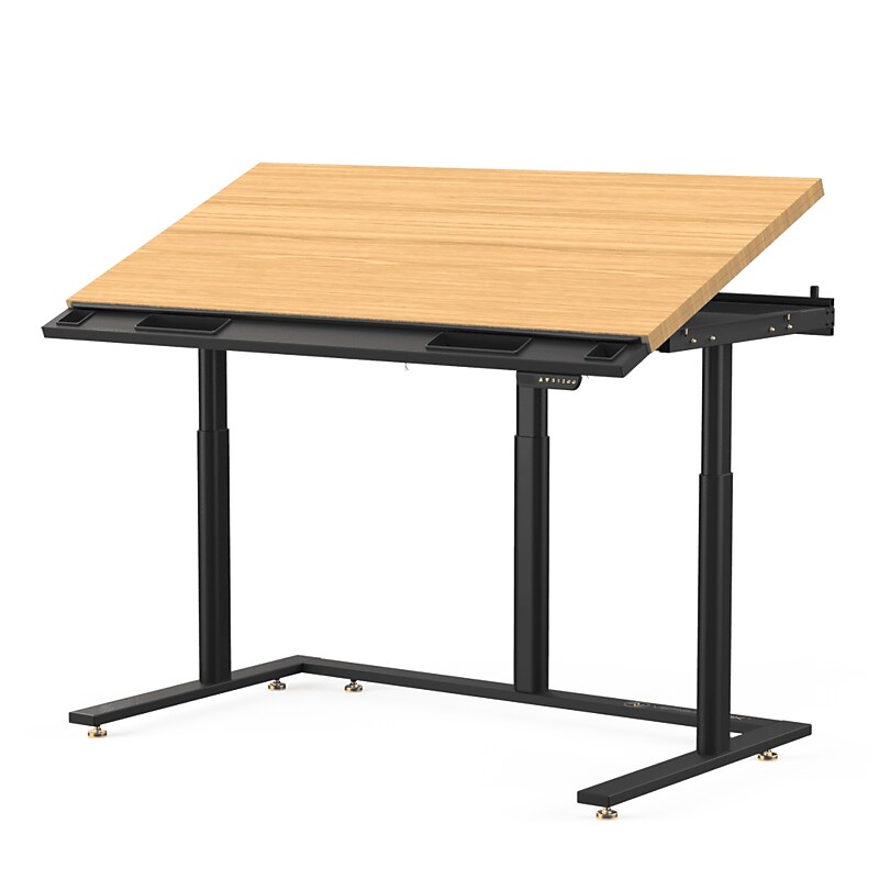 VersaDesk PowerLift Triad 60"W Electric Adjustable Drafting Table, Bamboo/Black (TRDT-6030-BNB) image 1