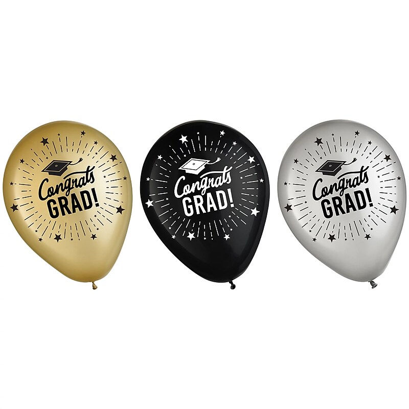 Party City 12" Congrats Grad Latex Balloons, Assorted Colors, 15/Pack (AM111513-PC) image 1