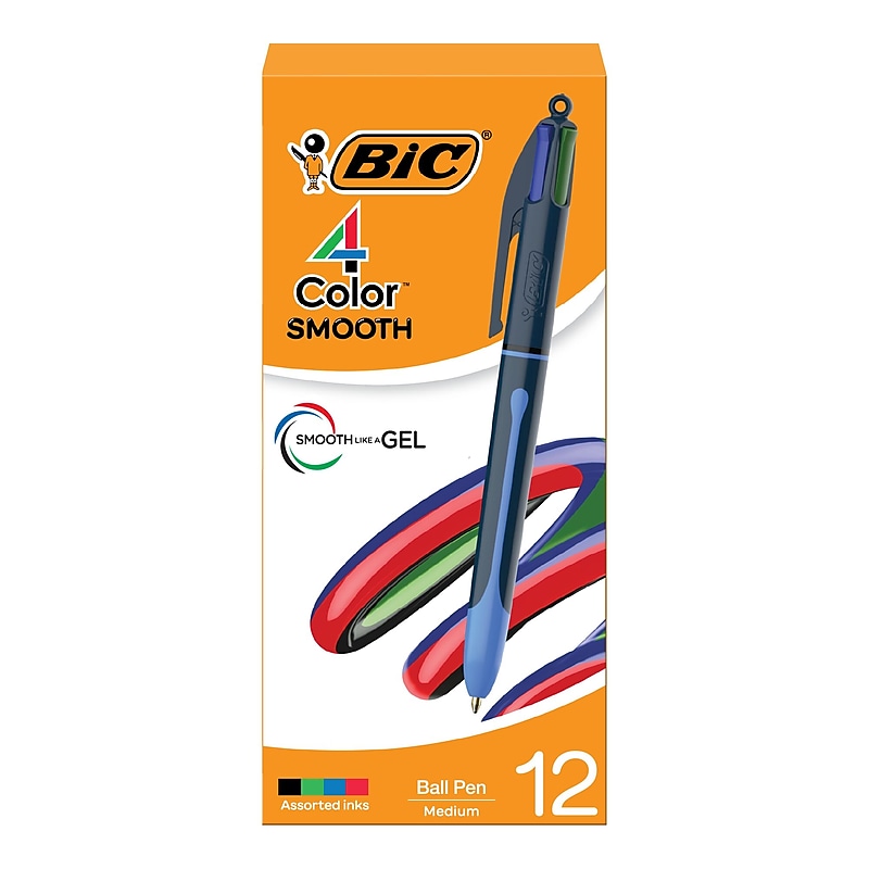 BIC 4-Color Smooth Retractable Ballpoint Pen, Medium Point, Assorted Ink, 12/Pack (MMS11-AST) image 1