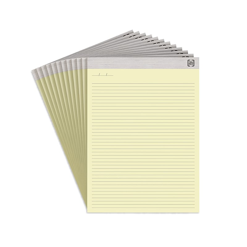 TRU RED™ Notepads, 8.5" x 11.75", Narrow Ruled, Canary, 50 Sheets/Pad, 12 Pads/Pack (TR57383) image 1