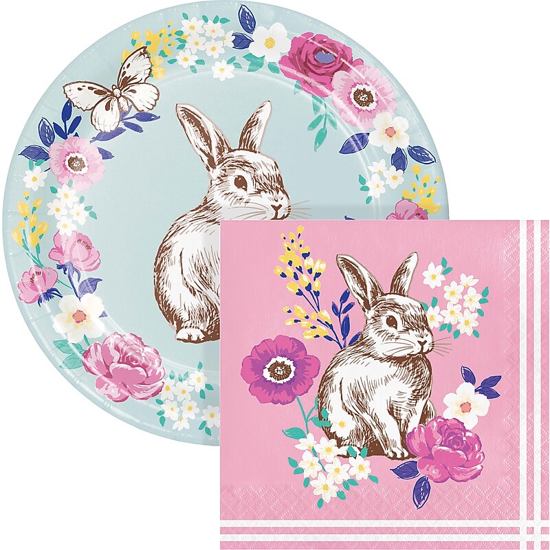 Say Hooray! Sights of Spring Bunny Disposable Paper Plates and Napkins Set, 48/Pack (DTC9648E2G) image 1