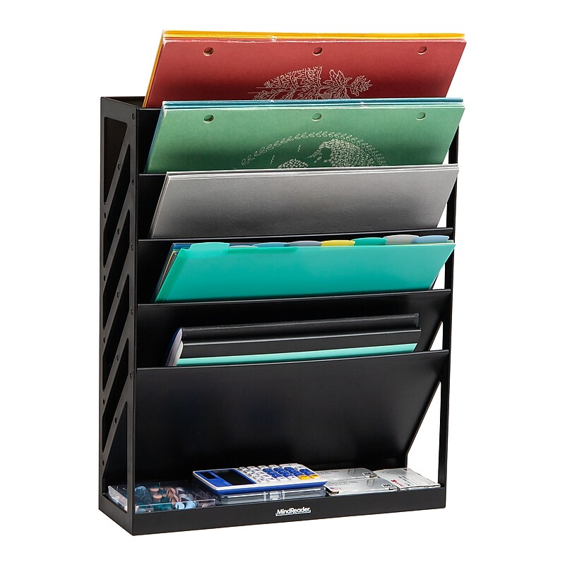 Mind Reader 5-Compartment Plastic Mountable Wall File, Black (WALLANCH-BLK) image 1