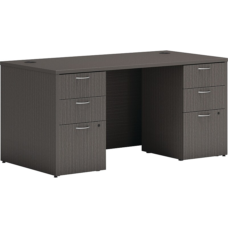 HON Mod 60"W Double-Pedestal Desk, Slate Teak (HLPLDS6030BBFLS1) image 1