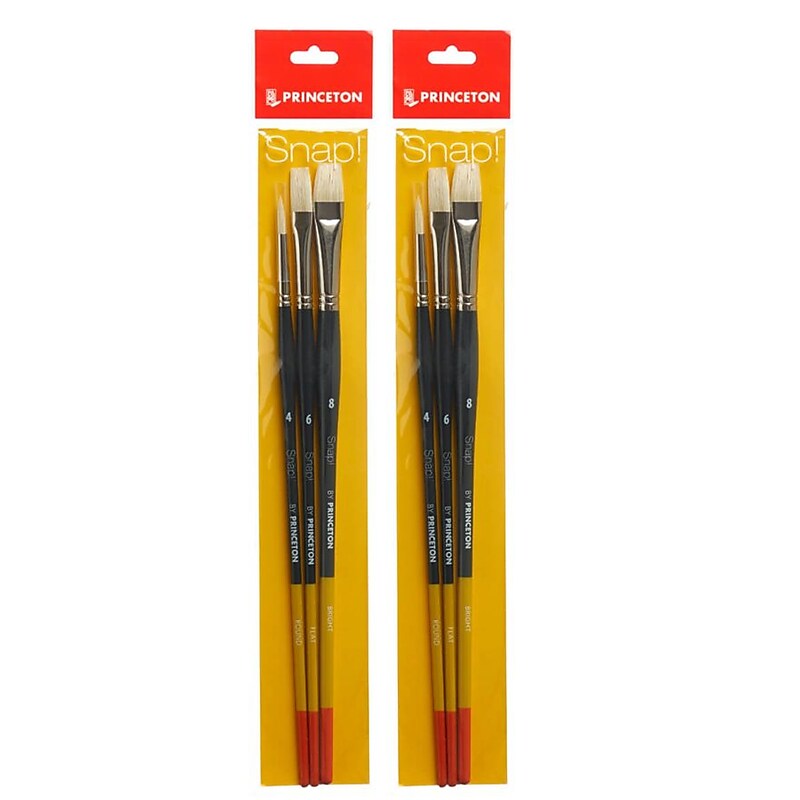 Princeton Snap! Long Handle Oil and Acrylic Natural Brush Set No. 4, 3/Set, 2 Sets/Bundle (PBXP9700SET4-2) image 1