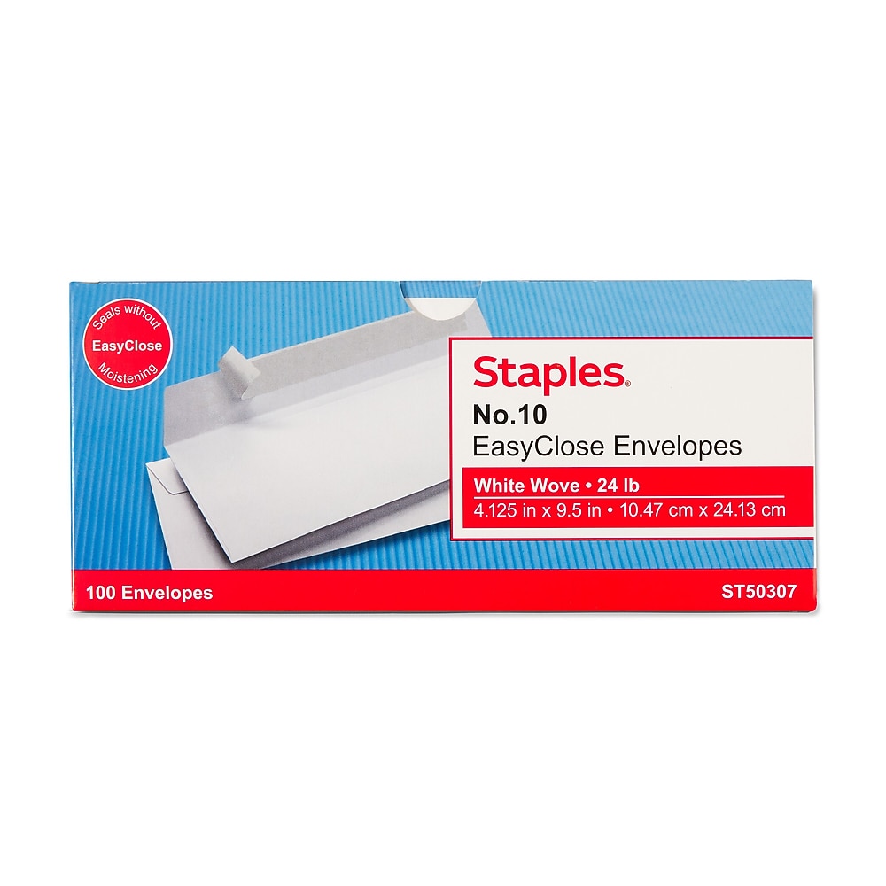 Staples® #10 EasyClose envelopes, 100/pk