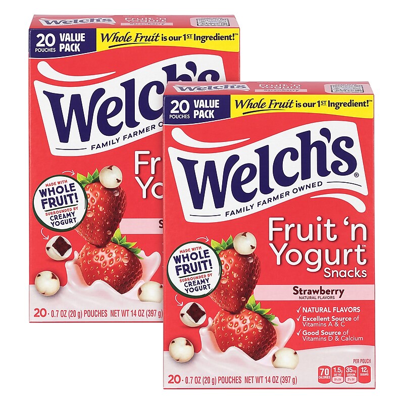 Welch's Fruit 'n Yogurt Snacks Strawberry Fruit Gummies, 28 oz., 20 Packs/Box, 2/Box (600-04140) image 1