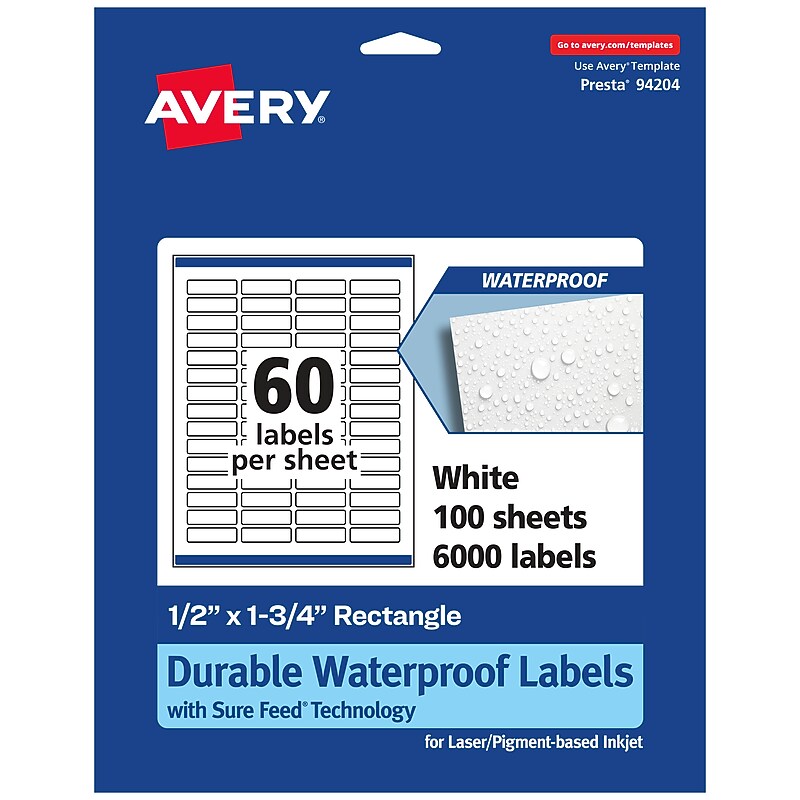 Avery Laser/Inkjet Rectangle Multipurpose Labels, 0.5" x 1.75", White, 6000 Labels/Box (94204) image 1